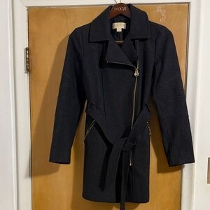 Michael Kors Dark Gray Trench Coat with Gold Accents